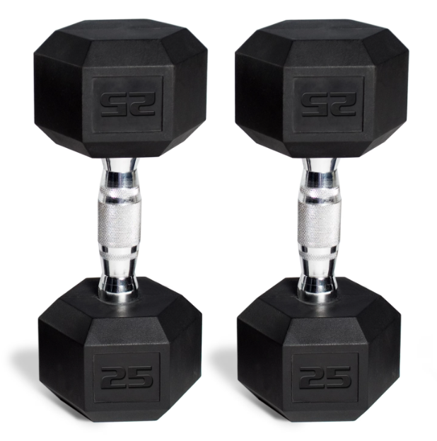 Hex Dumbbells Rubber Coated Pair 25 lbs